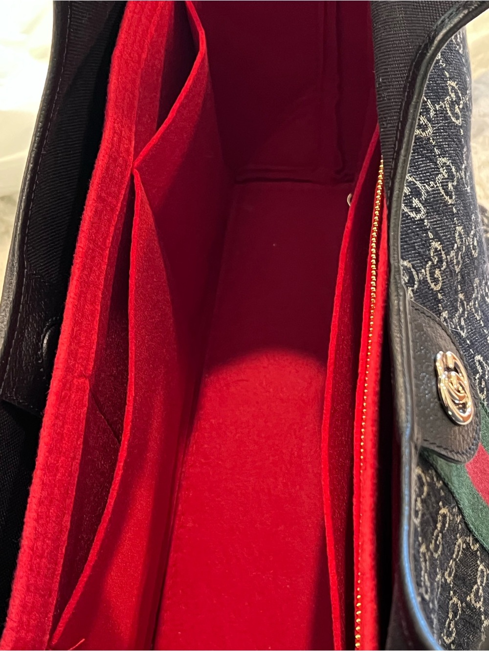 Gucci Black GG Canvas Tote with Red & Green Stripe - Picture 3 of 7